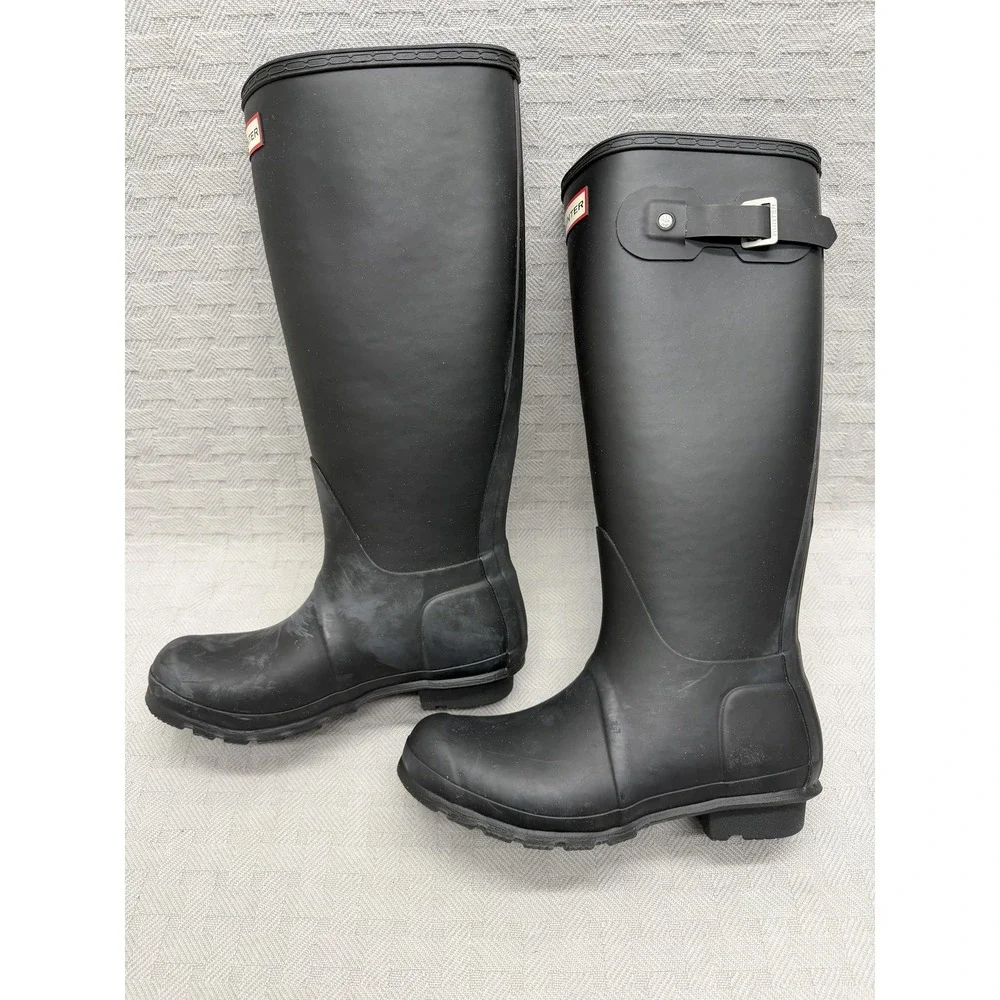 Hunter Boots Womens Size 6‎ Black Rain Boot Pull On Knee High Rubber Waterproof